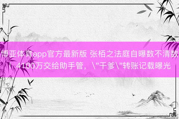 博亚体育app官方最新版 张栢之法庭自曝数不清数！4100万交给助手管，